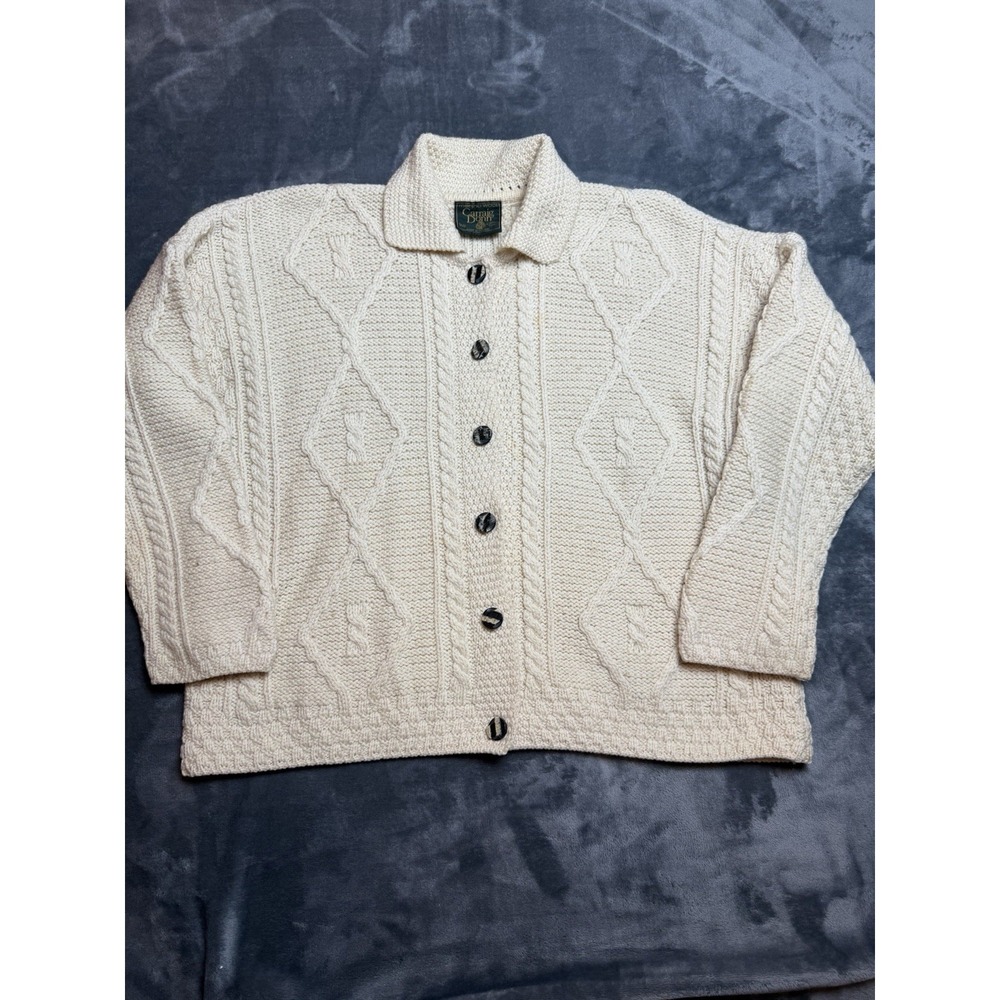 Vintage Carraig Donn Sweater Womens M Aran Wool Cable Knit Cardigan Ireland